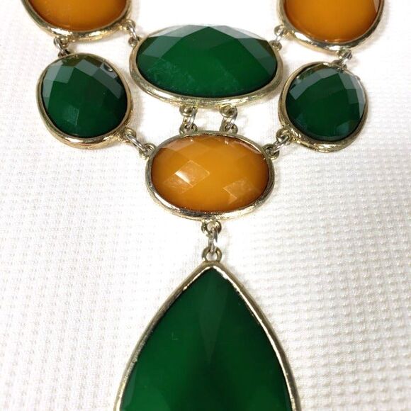 Y2K Vintage VCLM Green & Amber Statement Bib Necklace Chunky Faceted Bold Fall - Picture 3 of 9